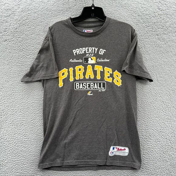 Majestic Tops - PIRATES PITTSBURGH T Shirt Womens Medium Top Short Sleeve Gray Yellow MLB
